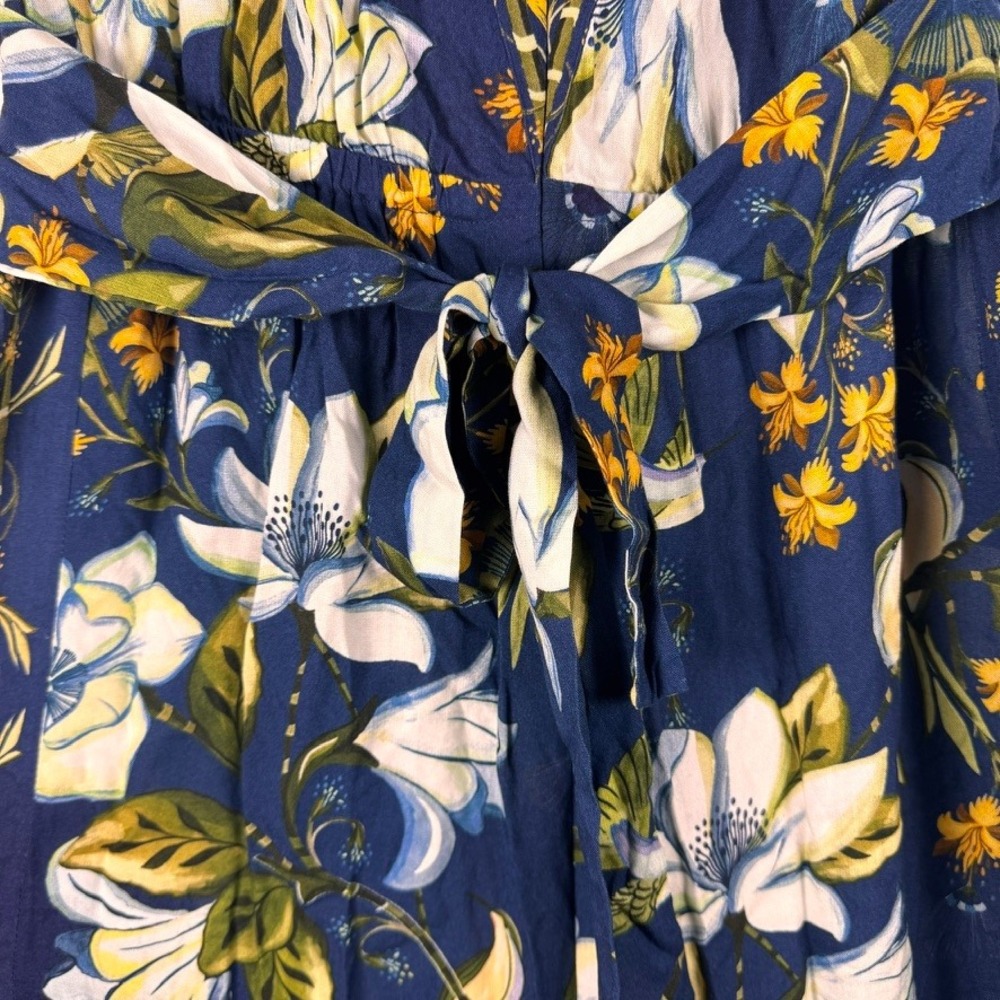Farm Rio Anthropologie Blue Floral Hummingbird Jumpsuit Sleeveless Small 278875 - Picture 7 of 8